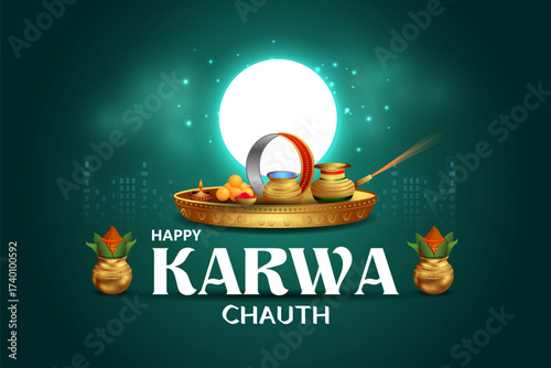 vector illustration of Indian festival background Karva Chauth celebrated by Hindu women