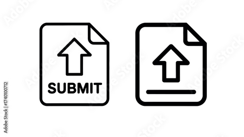 Submit document icon set with upload arrow outline style isolated on white background
