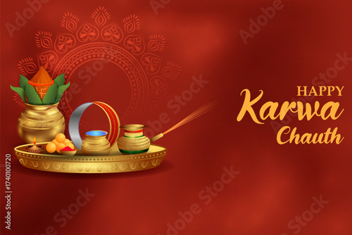 vector illustration of Indian festival background Karva Chauth celebrated by Hindu women
