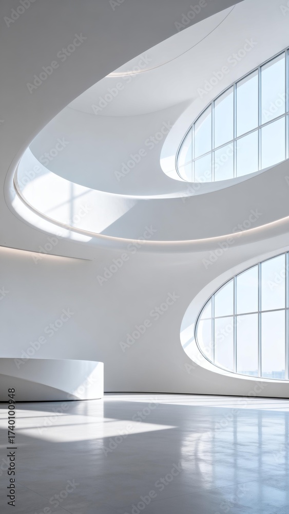 Fototapeta premium Modern architecture interior with curved design