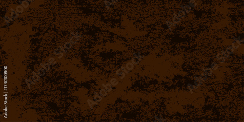 Vintage dark brown grunge wall texture with old paper and rusty metal details for an antique backdrop design