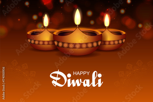 vector illustration of decorated diya for Happy Diwali holiday Hindu festival of India background