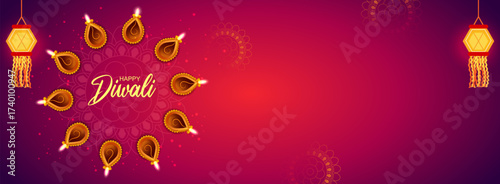 vector illustration of decorated diya for Happy Diwali holiday Hindu festival of India background