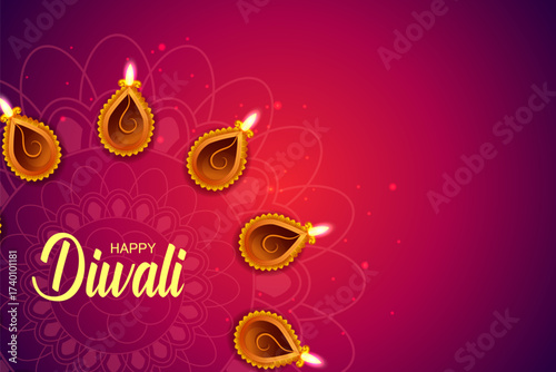 vector illustration of decorated diya for Happy Diwali holiday Hindu festival of India background