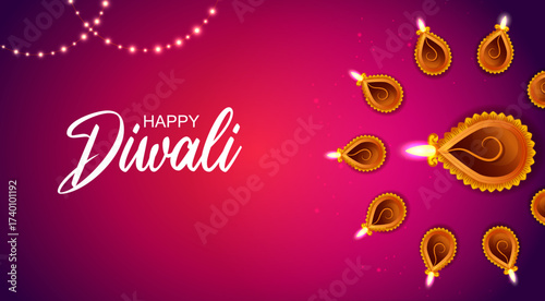 vector illustration of decorated diya for Happy Diwali holiday Hindu festival of India background