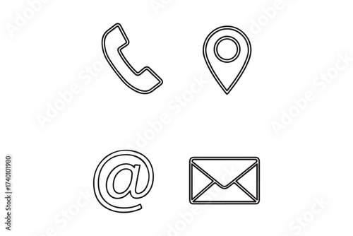 Set of four contact icons simple outline symbols for phone, location, email, and message communication concepts