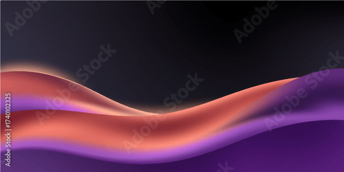 Abstract, colorful background design featuring glowing blue and purple wave lines flowing with motion and light