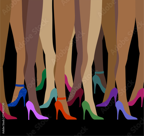 Colorful parade of legs and heels