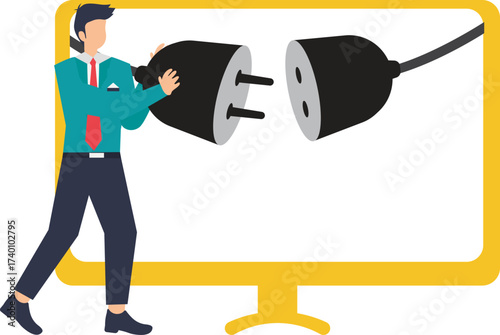 Businessman connecting plug isolated on adobe illustration vector style concept of connection, solution, and teamwork
