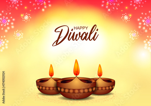 vector illustration of decorated diya for Happy Diwali holiday Hindu festival of India background