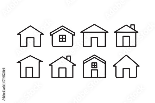 Set of house icons representing real estate, home, mortgage, and property in a simple and minimalist design