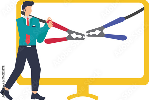 Man holding jumper cable isolated onadobe illustration vector style concept of problem solving and conflict resolution
