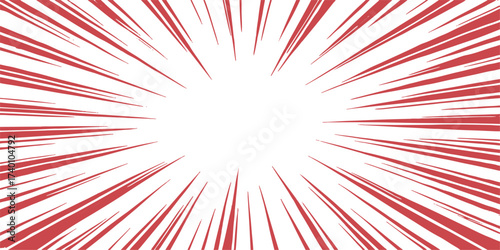An abstract red and white starburst sun design illustration pattern with radial lines and energy rays texture