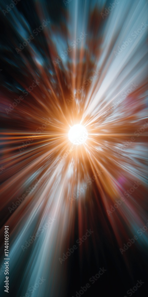 Obraz premium Dramatic sunburst through tree canopy with radiating light