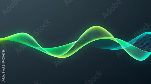 A cheerful sound wave graphic with escalating peaks and valleys in bright, electric green and turquoise.
