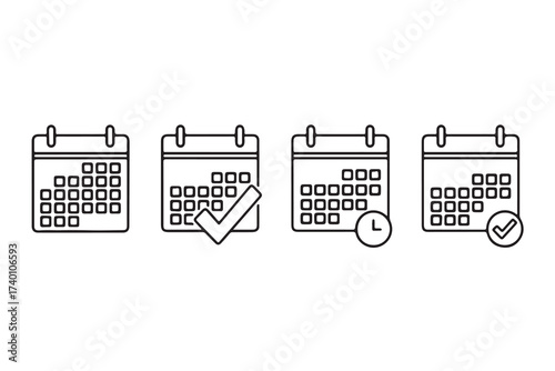 Calendar icons set collection of date symbols for scheduling, planning, and time management themes simple and minimalist design
