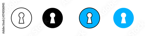 Keyhole icon in outline, solid, and color styles. Symbol of security, privacy, access, password, and protection. Ideal for safety and lock-related themes, isolated on white.