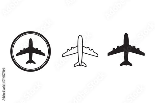 Three airplane icons, , representing air travel, aviation, and transportation in a simple and minimalist design