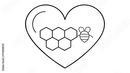 Minimalist line art of bees and honeycomb