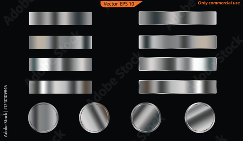 Set of metal banners. Set of Silver foil texture background. Realistic silver, gradient mesh. Set of silver foil textures with black background. High resolution. 
