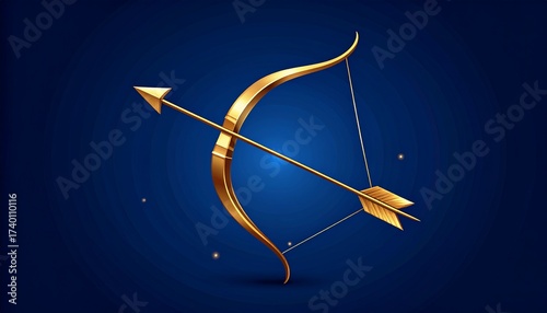 Abstract Dussehra: Golden Arrow & Bow on Minimalist Navy Blue Background