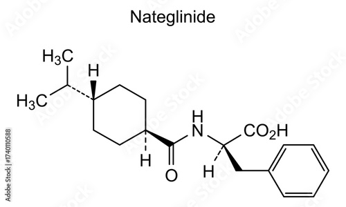Chemical structure of nateglinide, drug substance