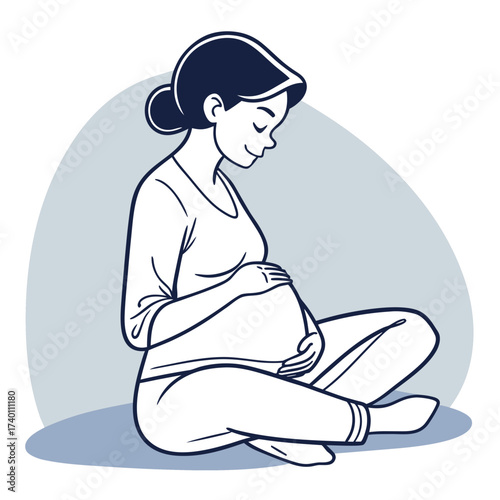 vector illustration of a Pregnant woman holding her belly. Meditation concept