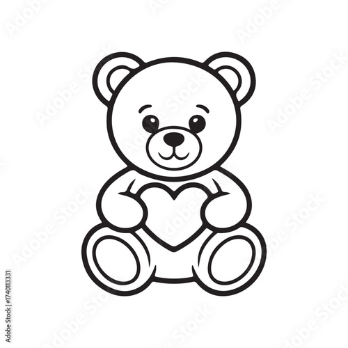 Cute teddy bear holding a heart outline illustration