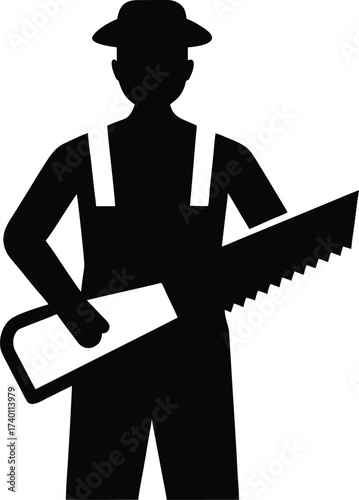 Carpenter with saw silhouette vector art illustration