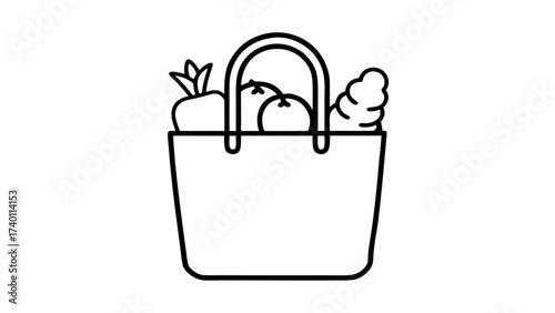 Minimalist line art of a reusable shopping bag