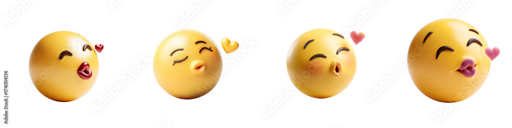 Fototapeta premium Blurry distorted face emojis isolated on transparent background