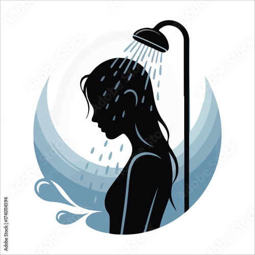 woman taking a shower silhouette vector on white background