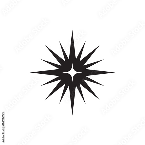 Abstract black starburst or sparkle graphic with a central diamond shape