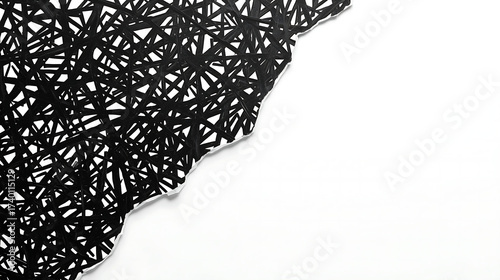 A complex, chaotic pattern of sharp black lines that abruptly stops and transitions into a flat, empty white void.

