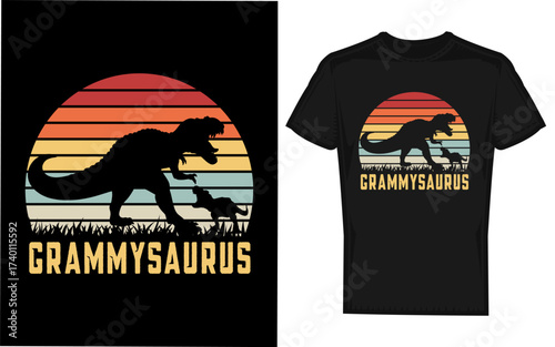 Adorable t rex dinosaur silhouette design perfect for family matching outfits and celebrating a grammy featuring a playful grammysaurus theme with a distinctive silhouette style