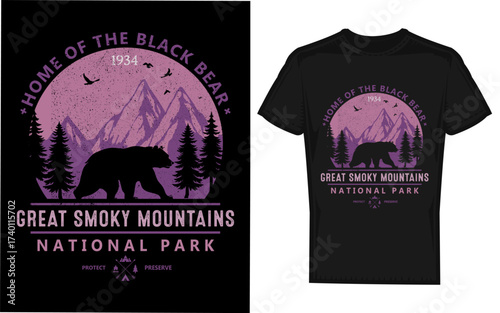Great smoky mountains national park silhouette featuring a black bear and natural landscape elements perfect for outdoor and travel themes