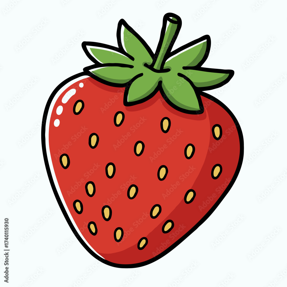 Obraz premium Fresh red strawberry with green leaves on a light background