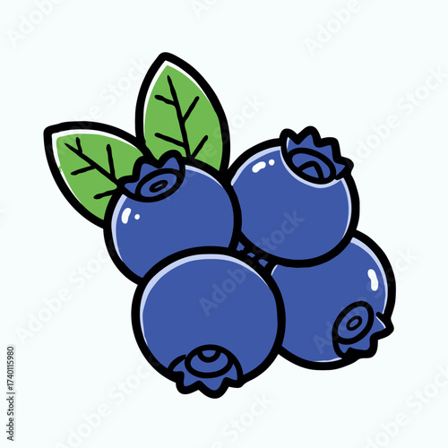Fresh blueberries with green leaves on light background  