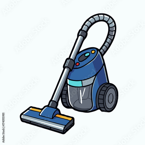 Vacuum cleaner in modern design with blue color and ergonomic shape  