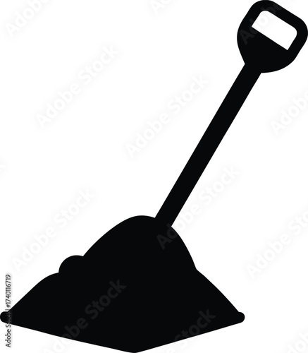 Pile of sand with shovel silhouette vector art illustration