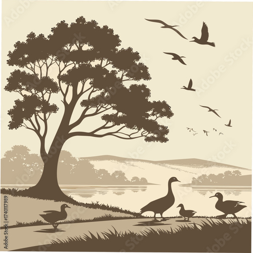 A vector silhouette illustration of burned Paper Duck Silhouettes