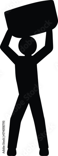 Worker lifting cement bag silhouette vector art illustration