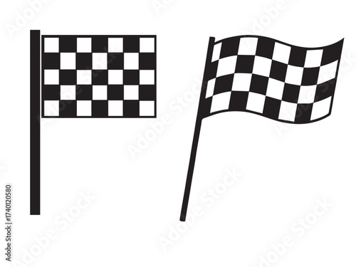Black and white checkered racing flag silhouette isolated on transparent background