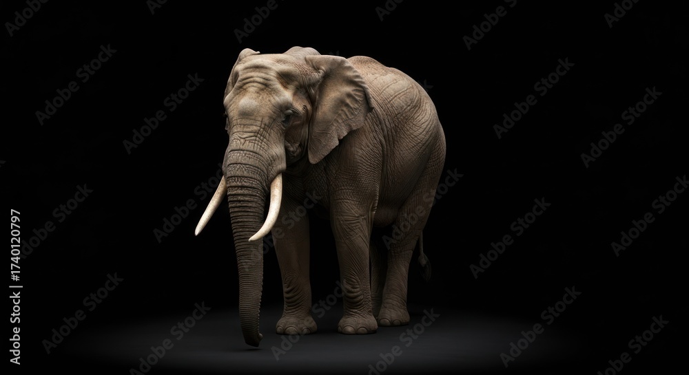 Naklejka premium Majestic elephant with large tusks against a dark background