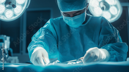 Close-up of surgeon performing operation with surgical instruments