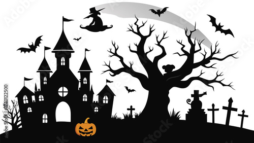 Spooky halloween design featuring traditional autumnal colors and classic spooky elements for festive decorations and celebrations