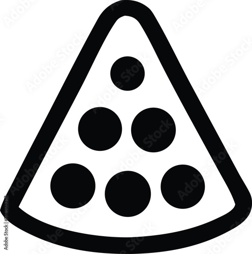 Simple icon of a pizza slice with pepperoni dots symbolizing food and restaurant concepts graphic element