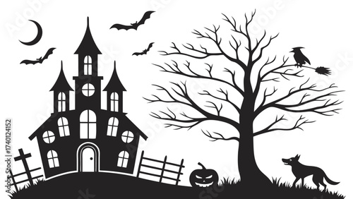 Spooky halloween night scene with festive decorations and mysterious elements for holiday celebrations