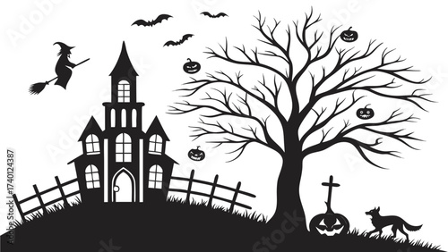 Spooky halloween celebration design featuring classic holiday icons and festive colors for decorations and themed events