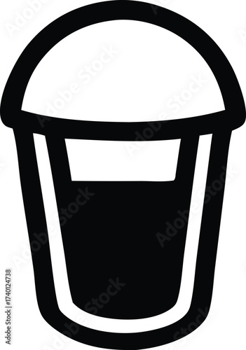 Simple black line drawing of a bucket filled with dark liquid ideal for icons and graphics